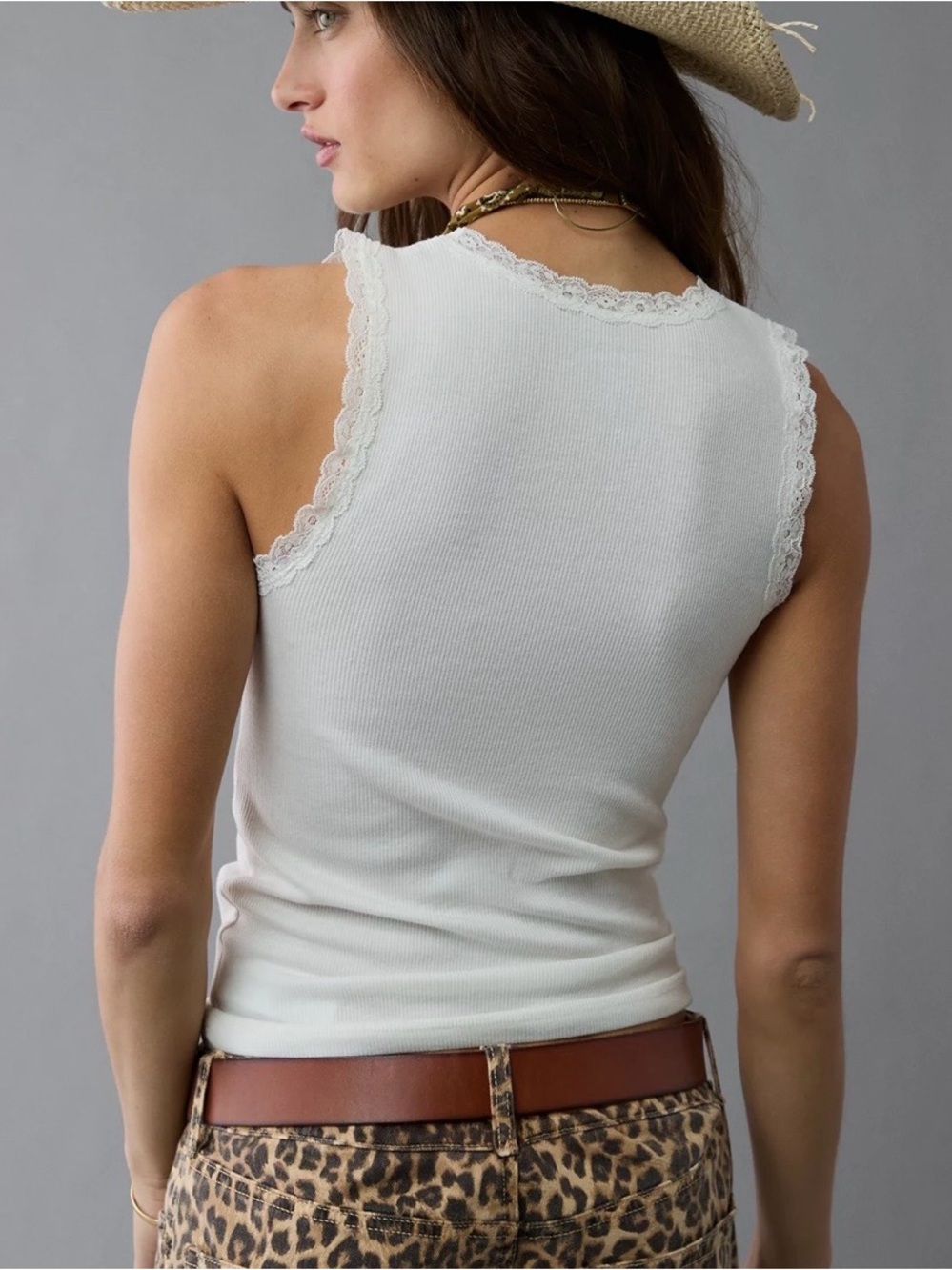American Eagle Ivory Lace Trim Cami Tank Top Women's Sz Large Layering